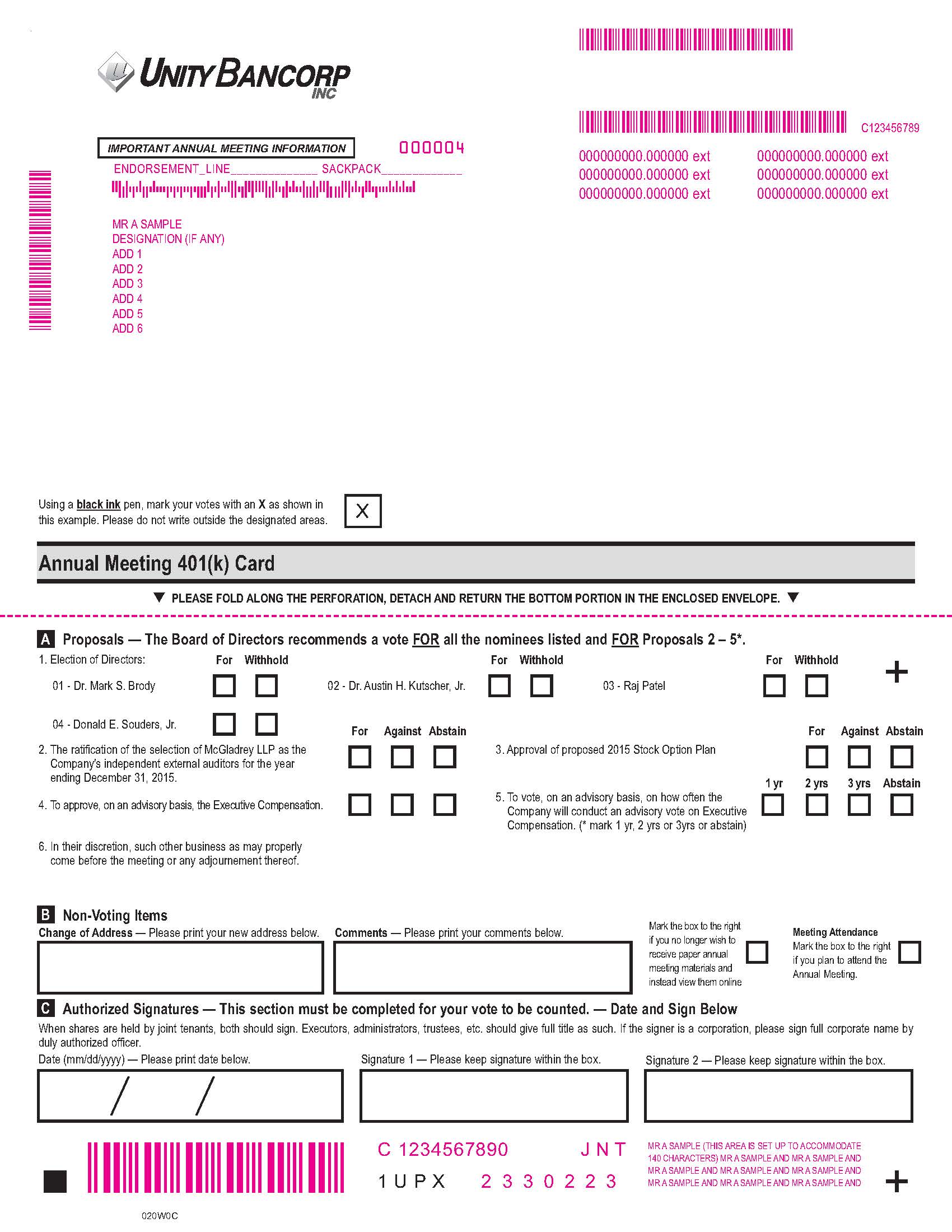 G:\Finance\SEC Filings\Current Annual Report & 10K\Proxy Related\Proxy Cards\020W0C_Unity_401k_3-16-15_Page_1.jpg